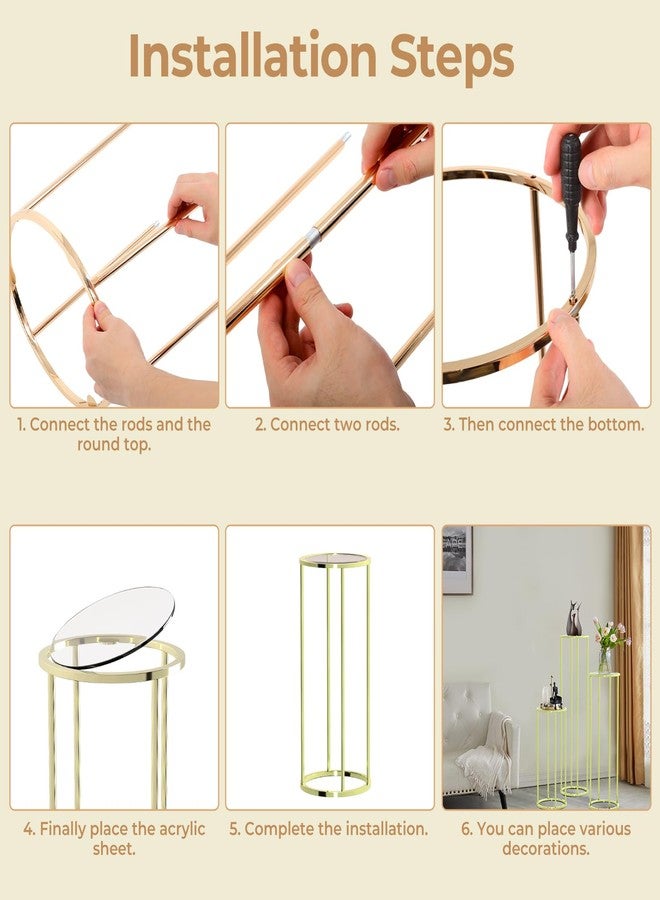 FAHKNS 3PCS Metal Cylinder Pedestal Stand for Party Display Columns Pedestal Stand Cylinder Tables for Weddings Party Birthday Festival Decorations - Image 5